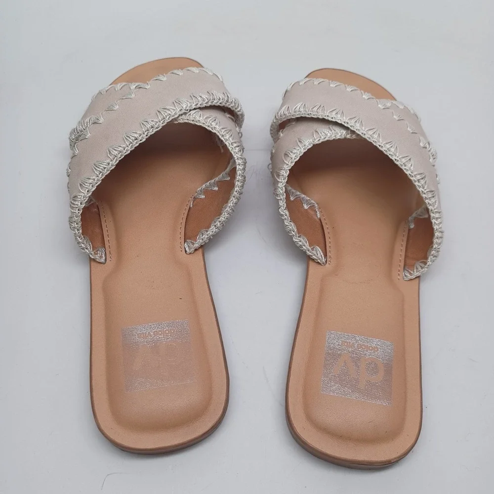 DV‎ Dolce Vita Juneau Nude Beige Whipstitch Crisscross Slide Sandals Womens 7.5